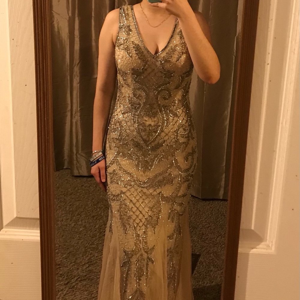 Camille La Vie nude dress with beading